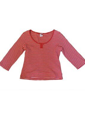 Y2K Tommy Hilfiger Red and White Striped Scoop Neck Cropped Top Cotton French